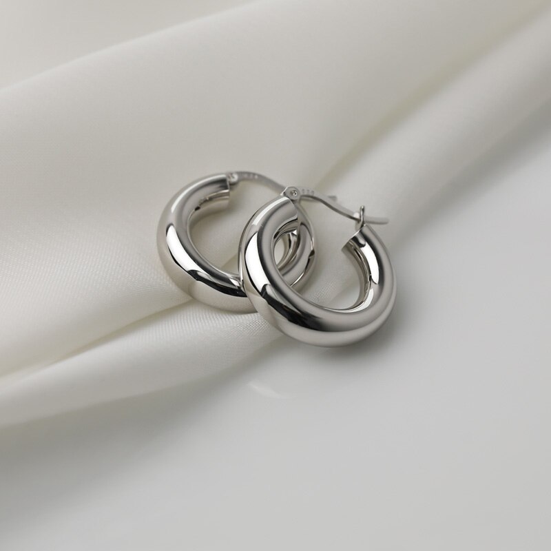 Anenjery prata cor chunky hoop brincos para mulheres tubo redondo brincos diário festa jóias 2022: silver