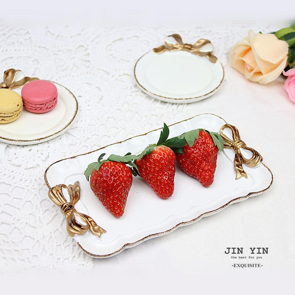 Resin Dessert Plate Gold Macarons Color Bow Cake Storage Trays Jewelry Display Storage Tray Food Dish Organizer Decor