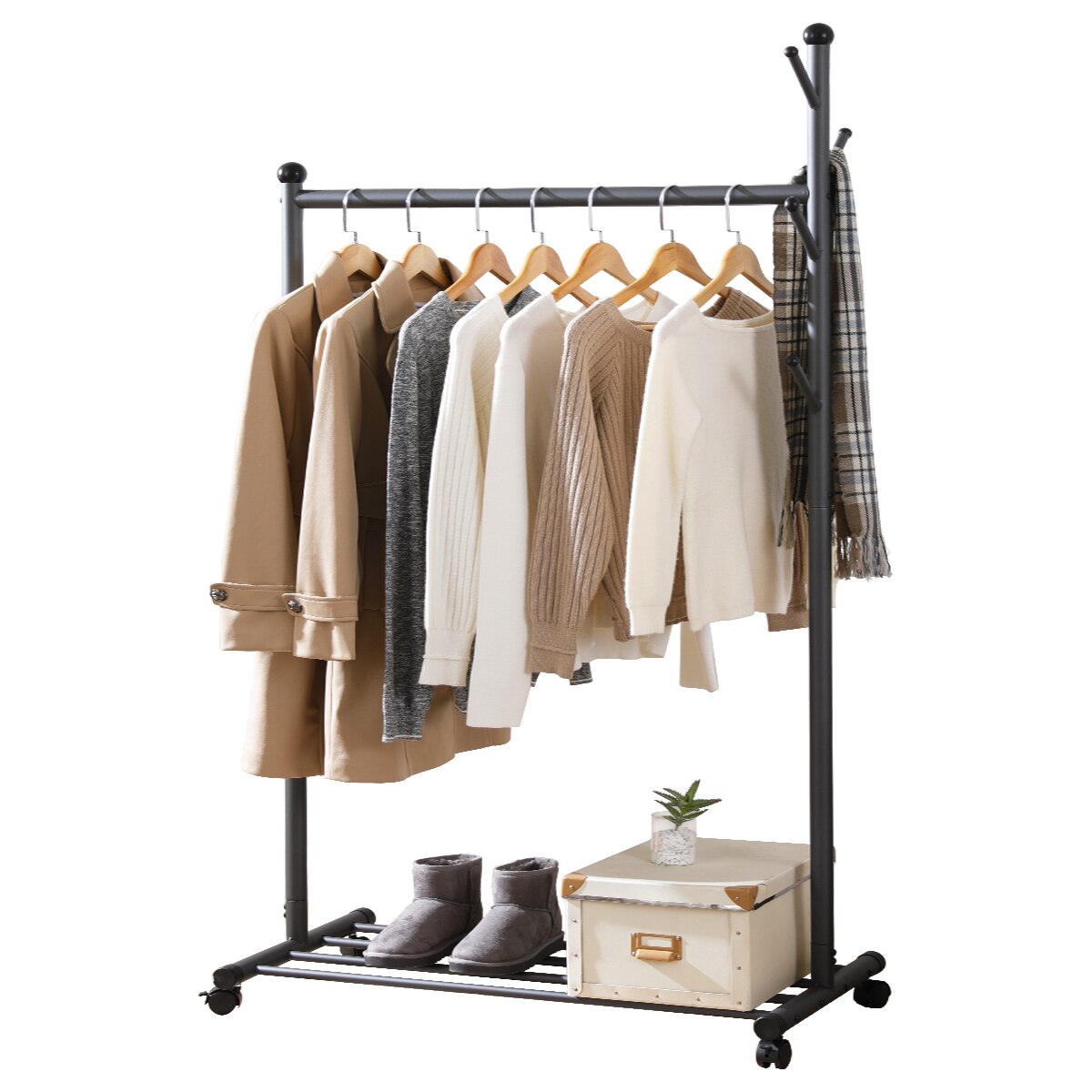 HOME ORGANIZER Multifunctional Clothing Rack Steel Rod Hanging Clothes Rolling Garment Rack Organizer Indoor Hanger