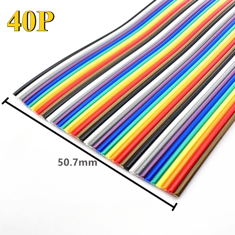 1/3/5/10/61 meter 10/14/16/20/26/34-60p /1.27mm -tons platt bandkabel med 2651 färger, regnbågsfärgad dupont-tråd för idc 2.54mm fc-kontakt: Guld- / 2p
