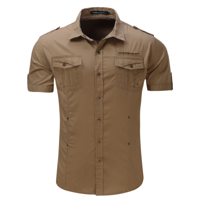 FREDD MARSHAll – chemise Cargo à manches courtes pour homme, couleur unie, travail, 55890: 55890 Khaki / US Size S
