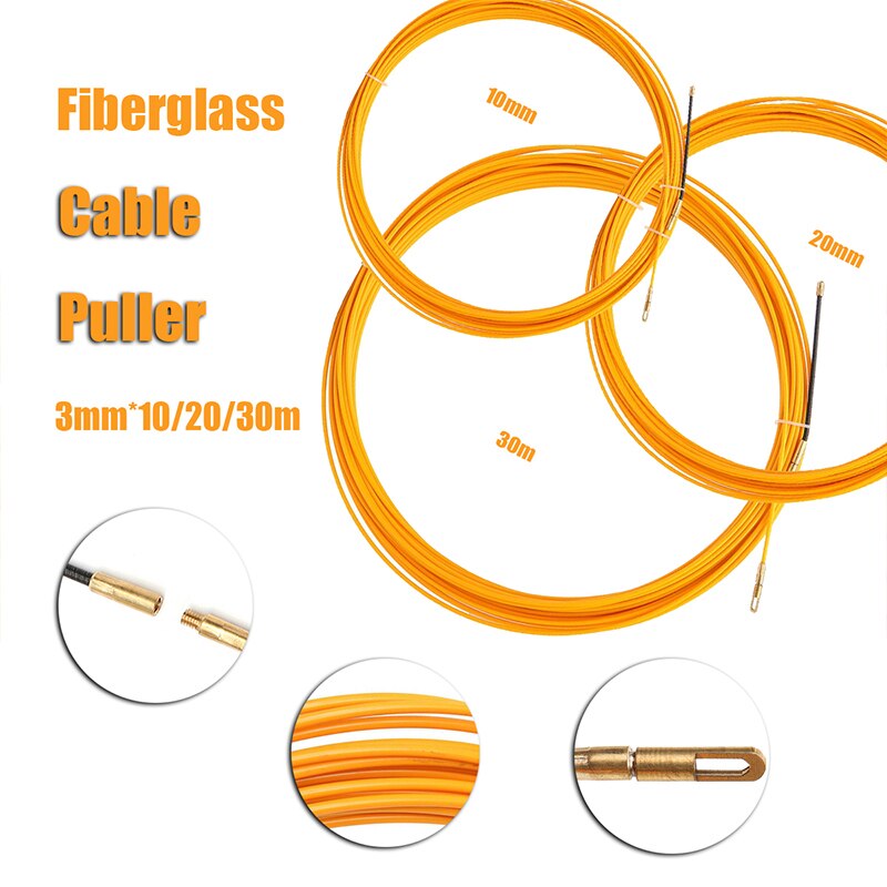 10m/20m/30m kabelaftrækker fiskebånd gul kabel fiberglas fiskebåndspole aftrækker glasfiber metalvægtrådsledning 3mm