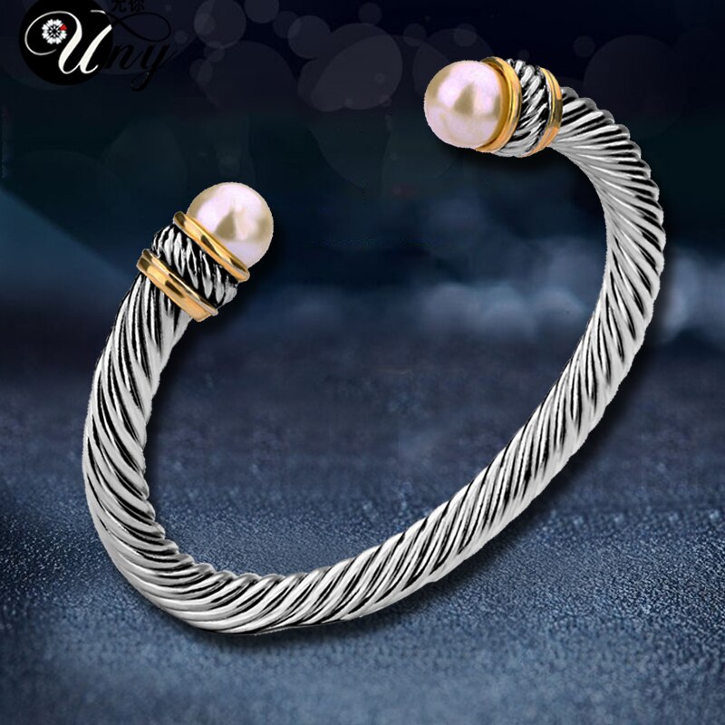 UNY Bracelet Imitation Pearl Bangle Antique Brand Vintage Jewelry Bangles Valentine Christmas Women Cuff Bracelets