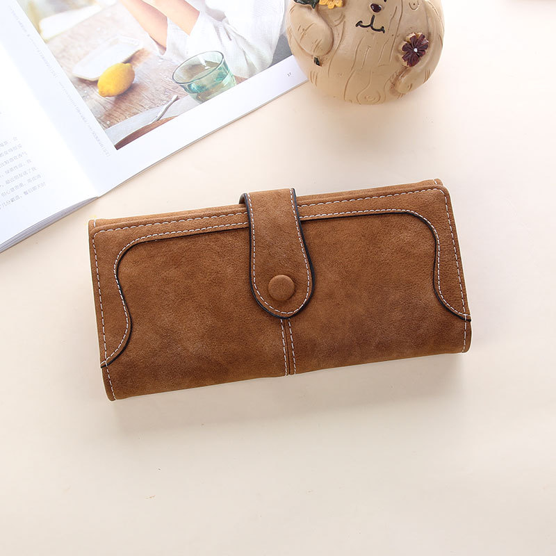 Many Departments Faux Suede Long Wallet Women Matte Leather Lady Purse Female Wallets Card Holder Clutch Carteras: Brown