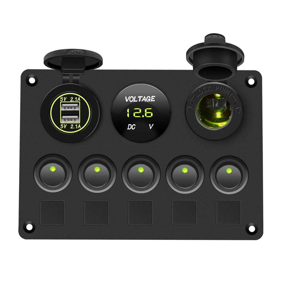 Boat Switch Panel Car Switch Panel Waterproof Digital Voltmeter Dual USB Port 12V Outlet Combination Marine LED Rocker 5 Gang: WHITE