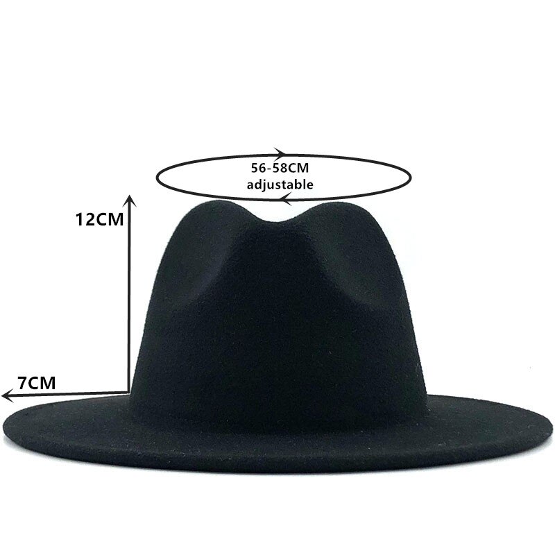 Unisex ydre sort indre rød uldfilt jazz fedora hatte med mænd kvinder bred rand panama trilby kasket 56-58-60cm