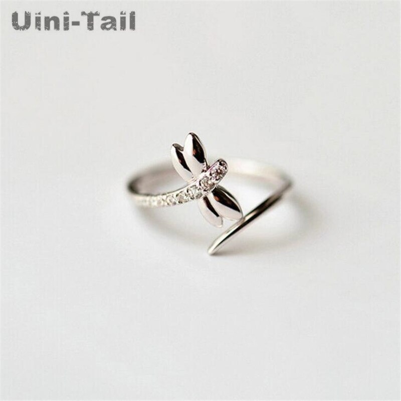 Uini-tail-anillo abierto de libélula simple con personalidad creativa, Plata de Ley 925, versión coreana, GN315