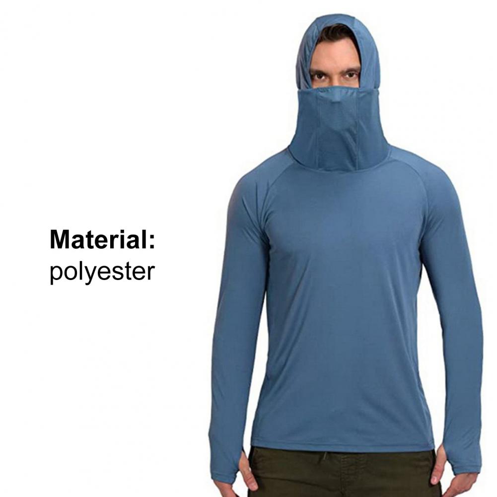 Camisa de pesca con capucha para hombre, camiseta de ciclismo fina de Color sólido, elástica, ligera, con agujero para el pulgar, para exteriores, senderismo, escalada y ciclismo