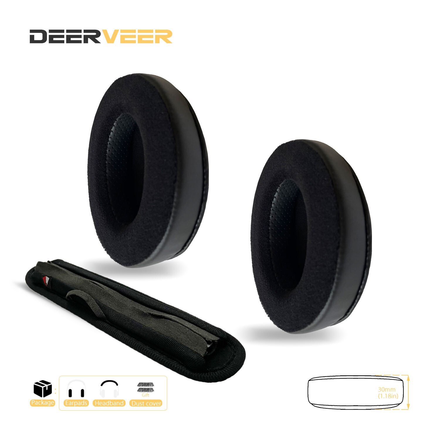 DEERVEER Almohadillas de repuesto para auriculares Audio Technica ATH-M50x, ATH-M50xBT, ATH-M40x, ATH-M30x, ATH-M20x, ATH-M70x, ATH-MSR7: Negro