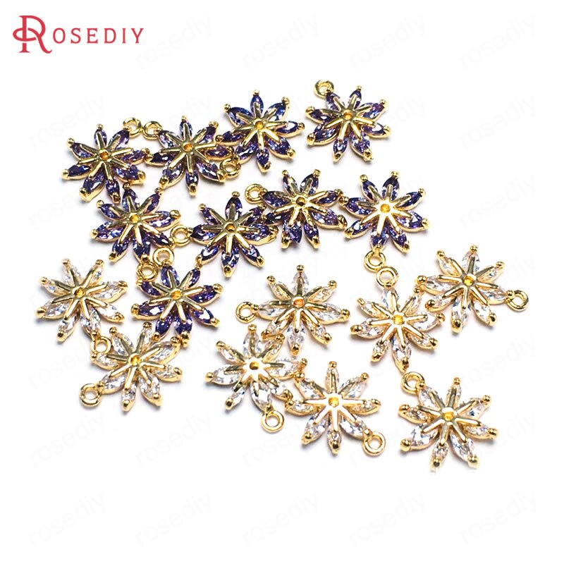 6PCS 10x12MM 24K Champagner Gold Farbe Messing und Zirkon Blume Schneeflocke Charms Anhänger Schmuck Machen liefert Zubehör
