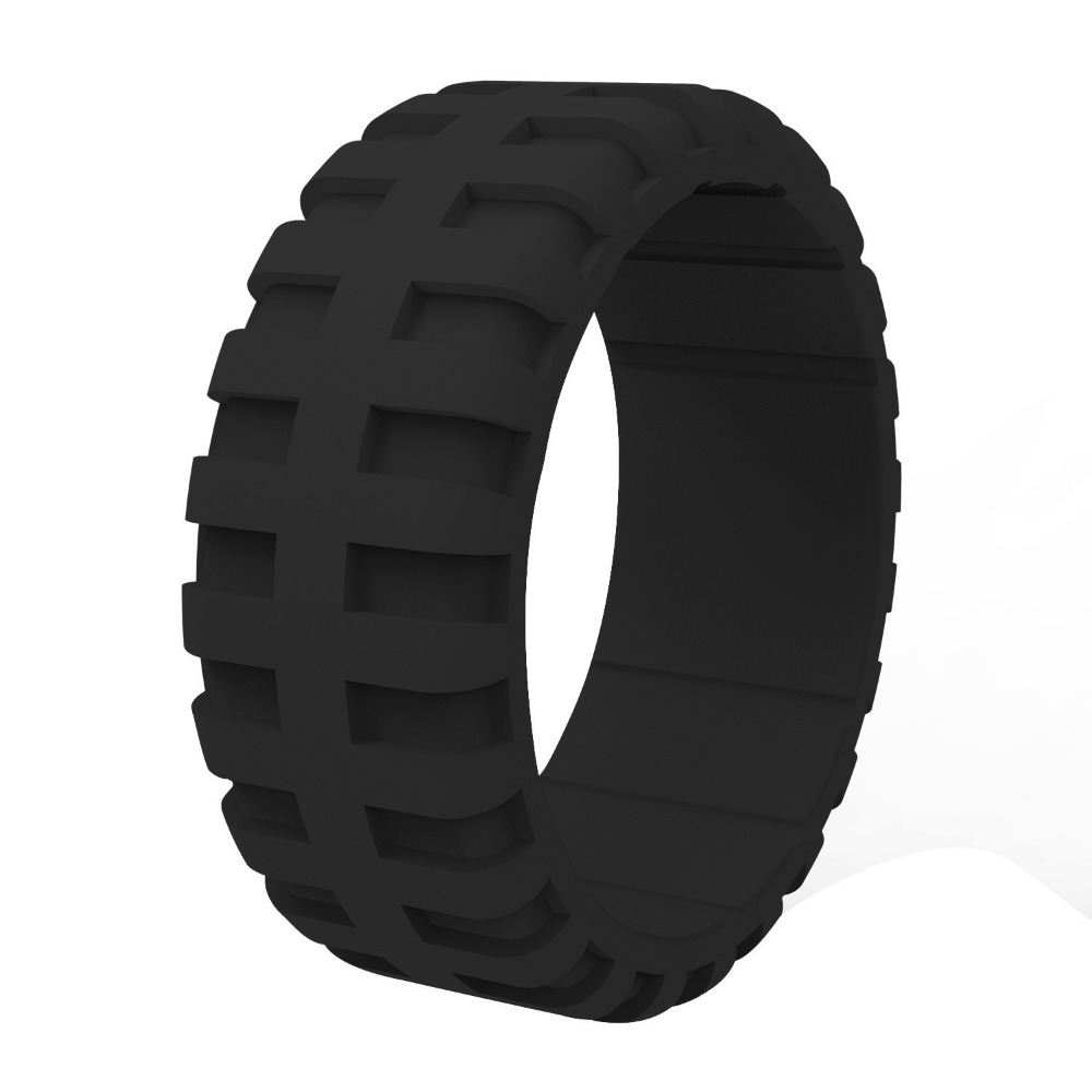 Men'S Breathable Silicone Ring with Tire Pattern - Casual Style, Single Piece: 7 / black