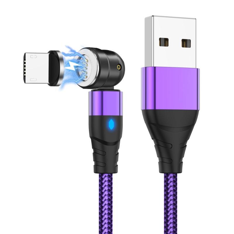 Cable magnético giratorio de 540 grados, cargador magnético de carga rápida 3A, Micro USB tipo C, Cable de teléfono móvil para iPhone, Xiaomi, Huawei: Purple Micro