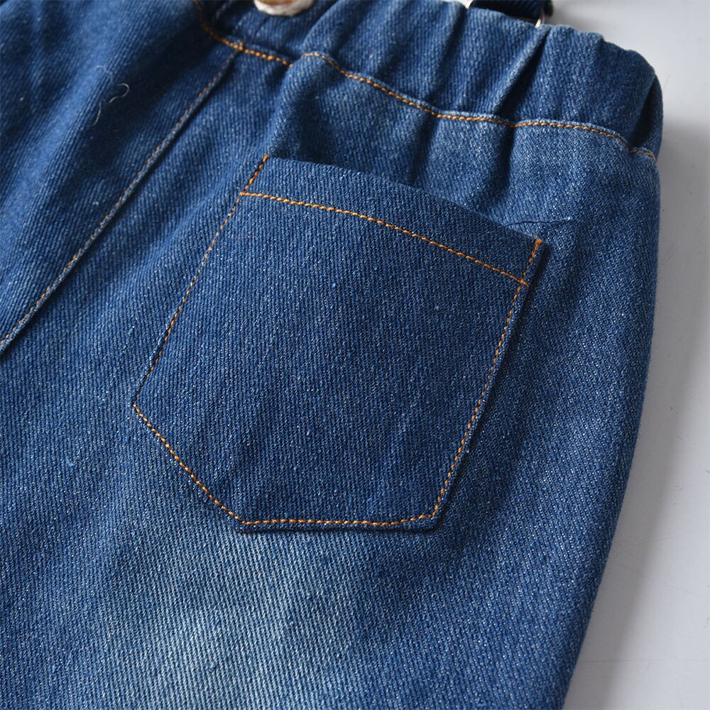 Tem doger calças infantis, calças jeans demin para crianças pequenas com suspensórios, calças casuais de outono para meninos