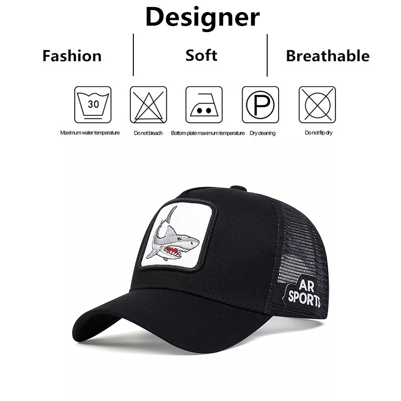 Unisex Shark Patch Embroidery Baseball Net Caps Spring Summer Outdoor Adjustable Casual Hats Sunscreen Hat