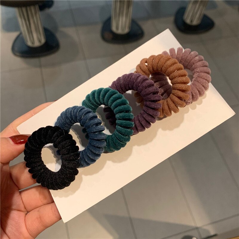 1Pc Elastische Haarbanden Fluwelen Spiraal Vorm Paardenstaart Houders Haar Banden Gum Rubber Band Haar Touw Telefoon Draad Haar accessoires