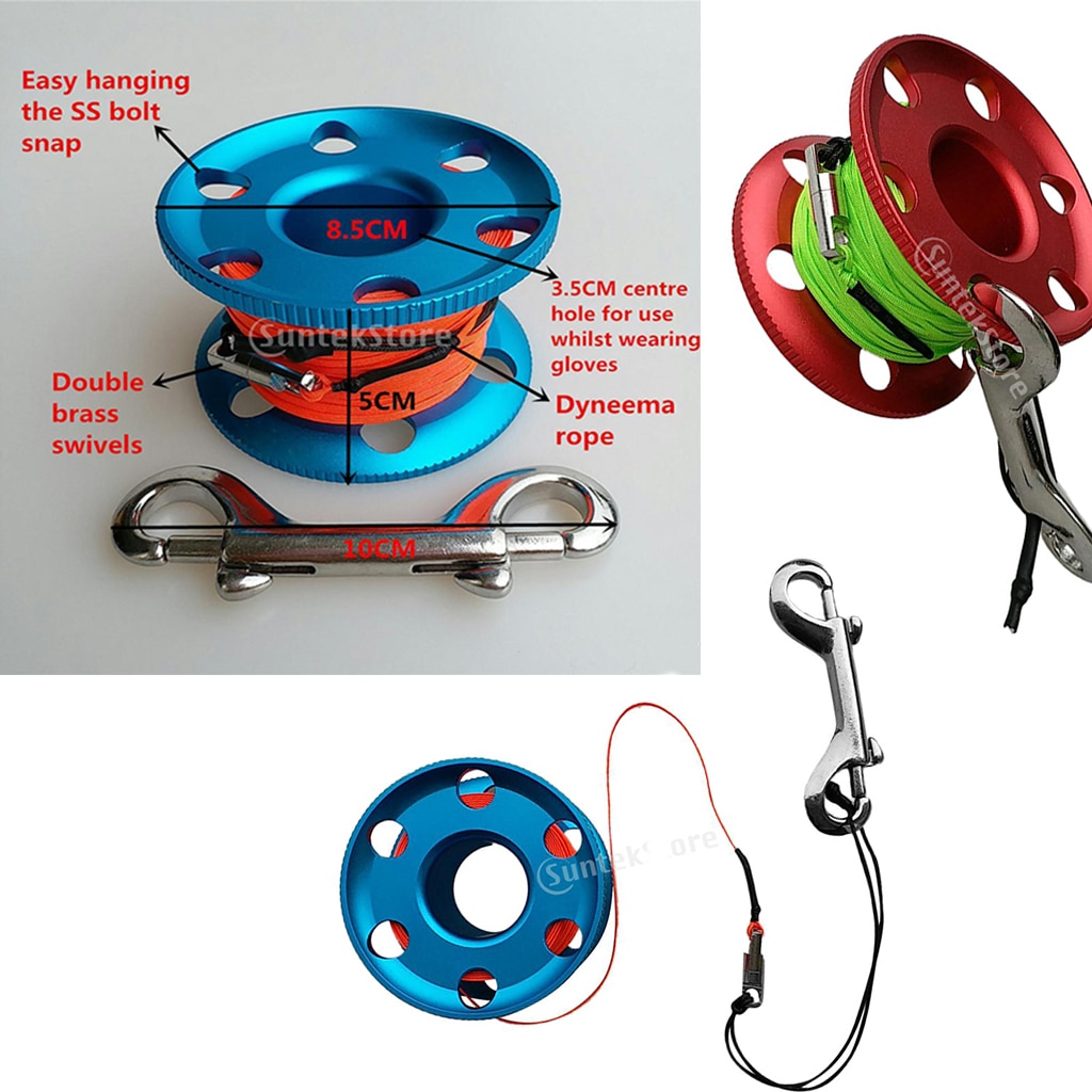 Fingerhjul med stålclips vragdykkerspole 20/30/50m elastisk line med bolt snap clips