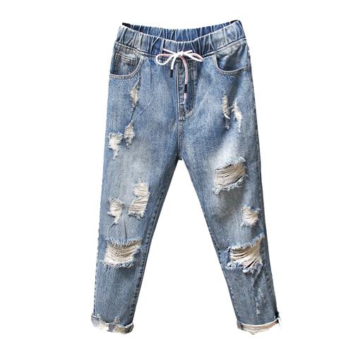 Jean dchir  taille lastique pour femmes, panta...  Grandado
