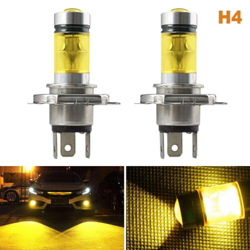 2 kpl  h4 led-sumuvalo auton etusumuvalon otsalamppu 100w suuritehoinen 2835 led keltainen projektorin sumuajovalolamppu
