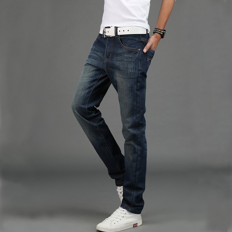 Lente Herfst Mannen Mid-Rise Straight Jeans Comfortabele Broek Casual Slanke Rechte Broek: 38