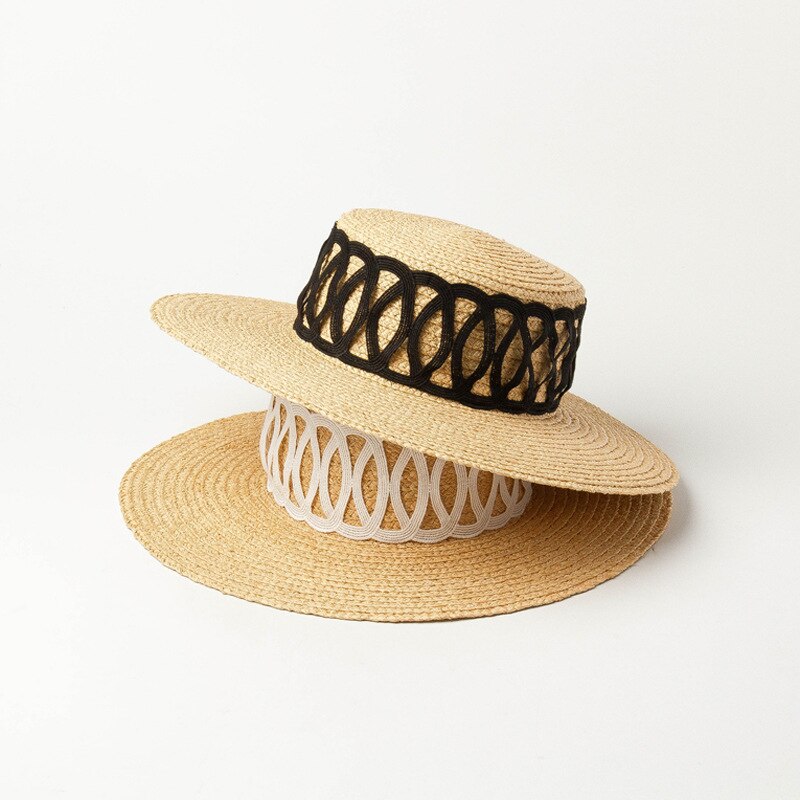 Sombrero plano de paja con ala ancha para mujer, sombrero de playa estilo étnico, Canotier, vacaciones, iglesia, Kuntucky,