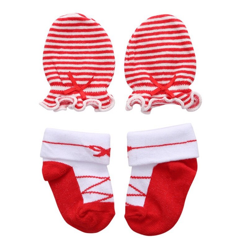 Kids Girls Socks Gloves Sets Casual Newborn Baby Girl Striped Bow-knot Non-Slip Cotton Socks And Gloves Set