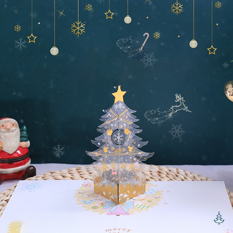 3d Crystal Paper Sculpture Christmas Tree Greeting Card Xmas Home Tabletop Blessing Card Decoration Crystal Tree