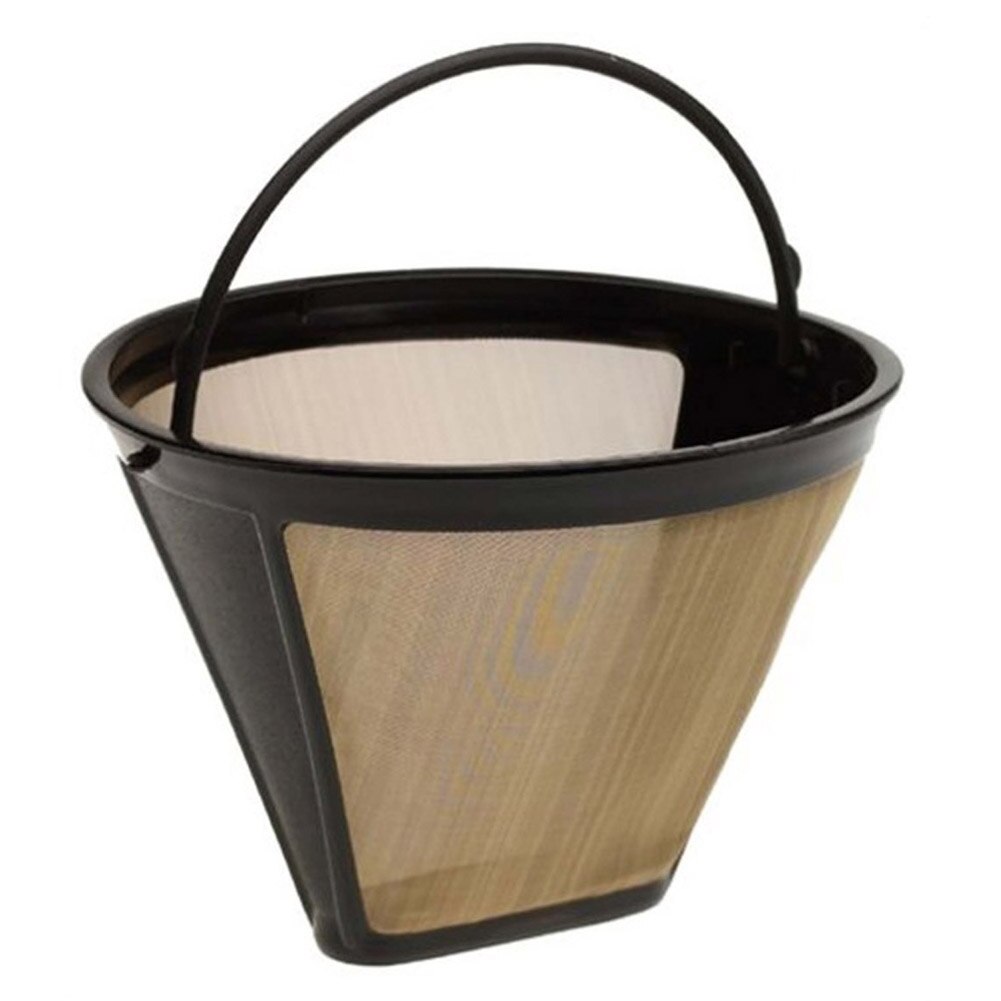 Reusable Coffee Filter 10-12 Cup Permanent Cone-Style Coffee Maker 1634 Machine Filter Gold Mesh With Handle Cafe Coffees Tool