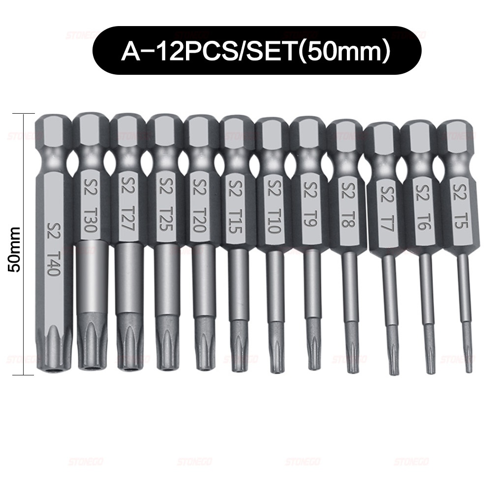 Stonego skruvmejselbitsset 50mm/75mm/100mm skruvmejselborr skruvmejselbits torx platt huvud 1/4 " sexkantsbits