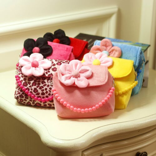 Brand Lovely Baby Girls Kids 3D Flower Mini Zipper Shoulder Messenger Purse Bag Leopard Candy Color Coin Purses