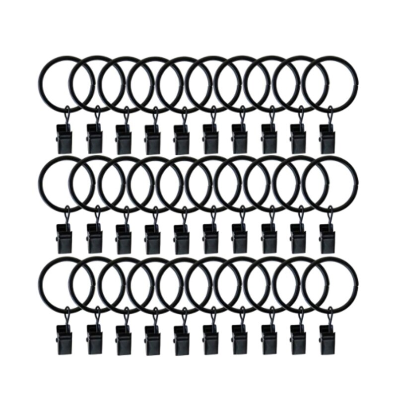 40 Mm Diameter Pack Van 30 Multifunctionele Gordijn Clips Gordijn Staaf Gordijn Ringen Gordijn Ringen Met Clips-zwart: Default Title