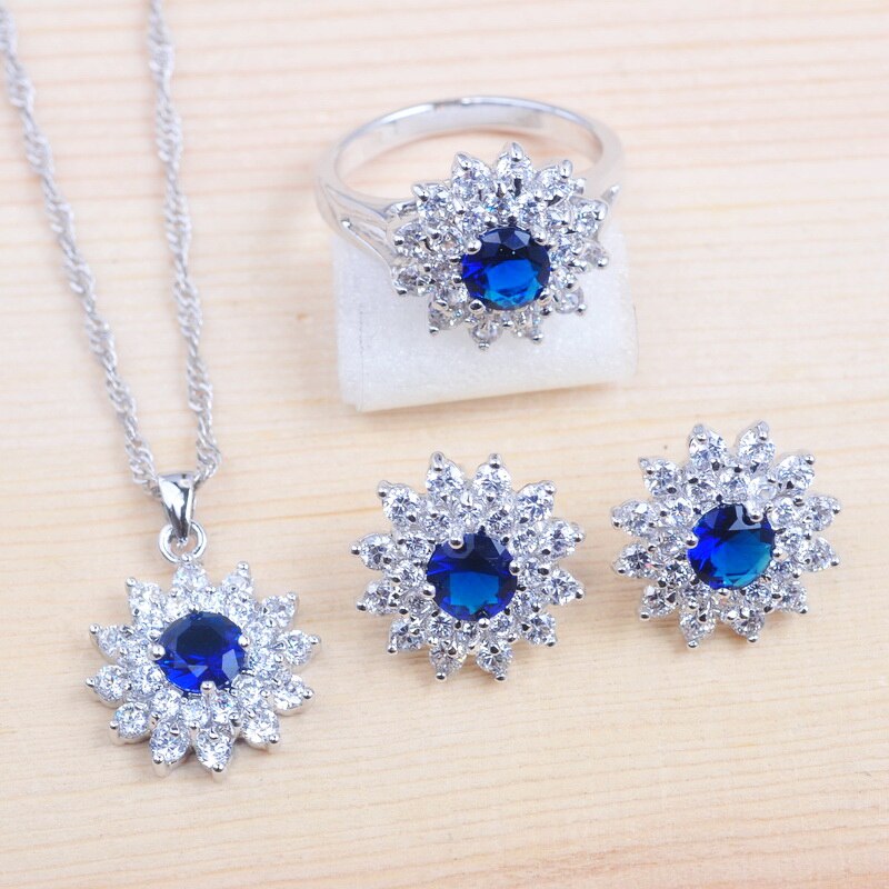 Ensemble de bijoux de mariage en zircon pour femmes, bijoux de luxe, cristal bleu, pendentifs, collier, boucle d&#39;oreille, fête, QZ0152