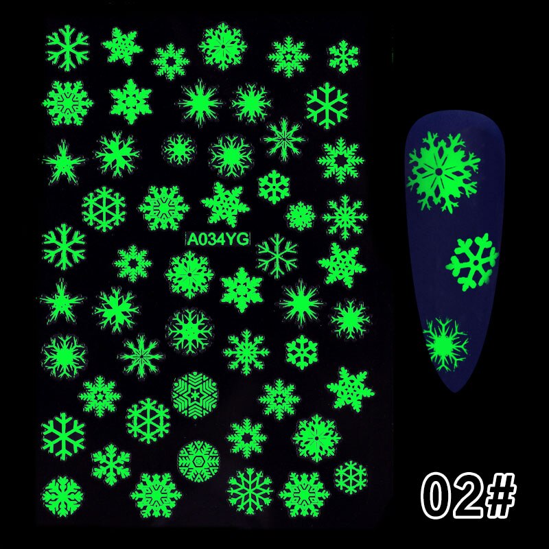 1Pc Lichtgevende Vlam Vlinder Nail Art Stickers Sneeuwvlok Maan Ontwerpen Nail Decals Glow In The Dark Halloween Manicure Decoratie: 02