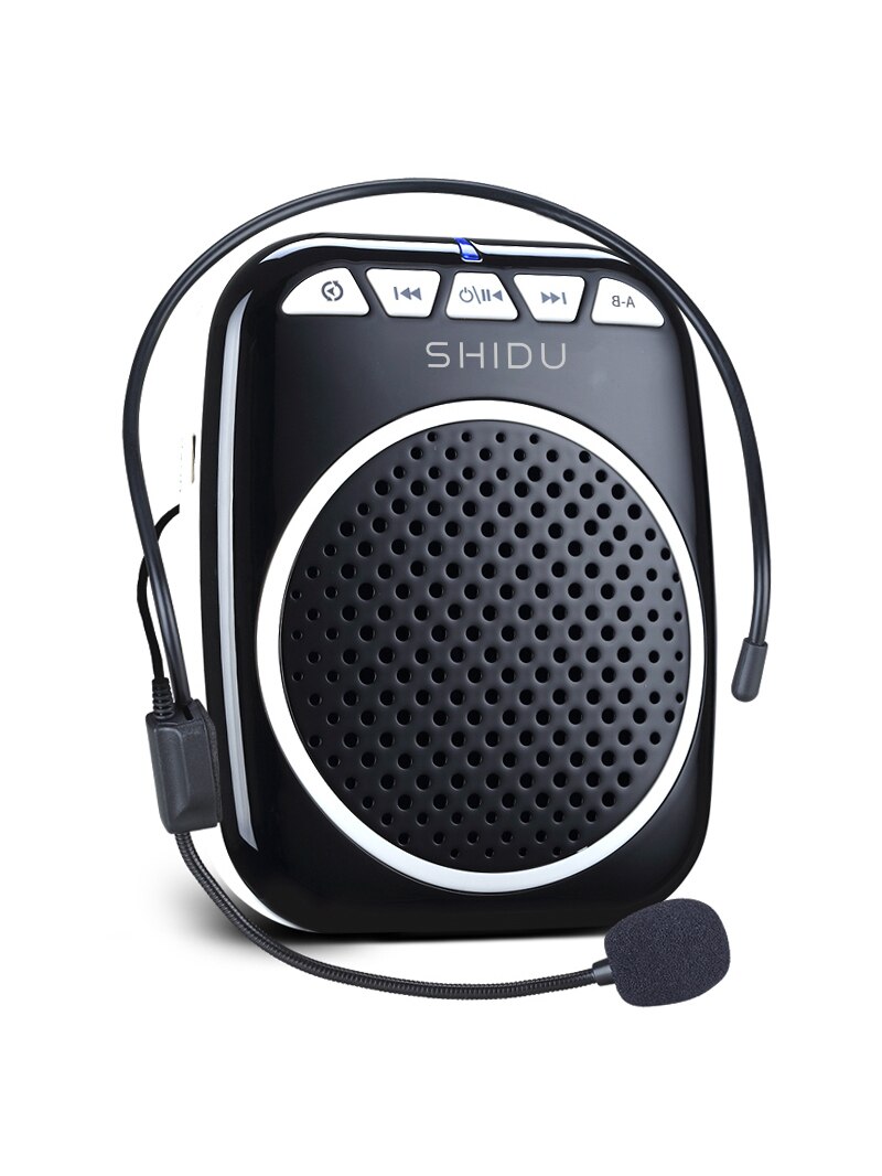 SHIDU-Amplificador de voz para micrófono para profesores, altavoz megáfono con Radio FM, reproductor de discos para guía de viaje: S308 Black