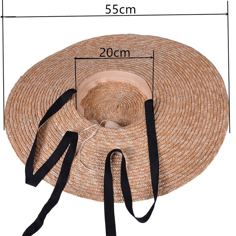 Oversized stråhat dame sommer solbeskyttelse sort patch stor strandhat