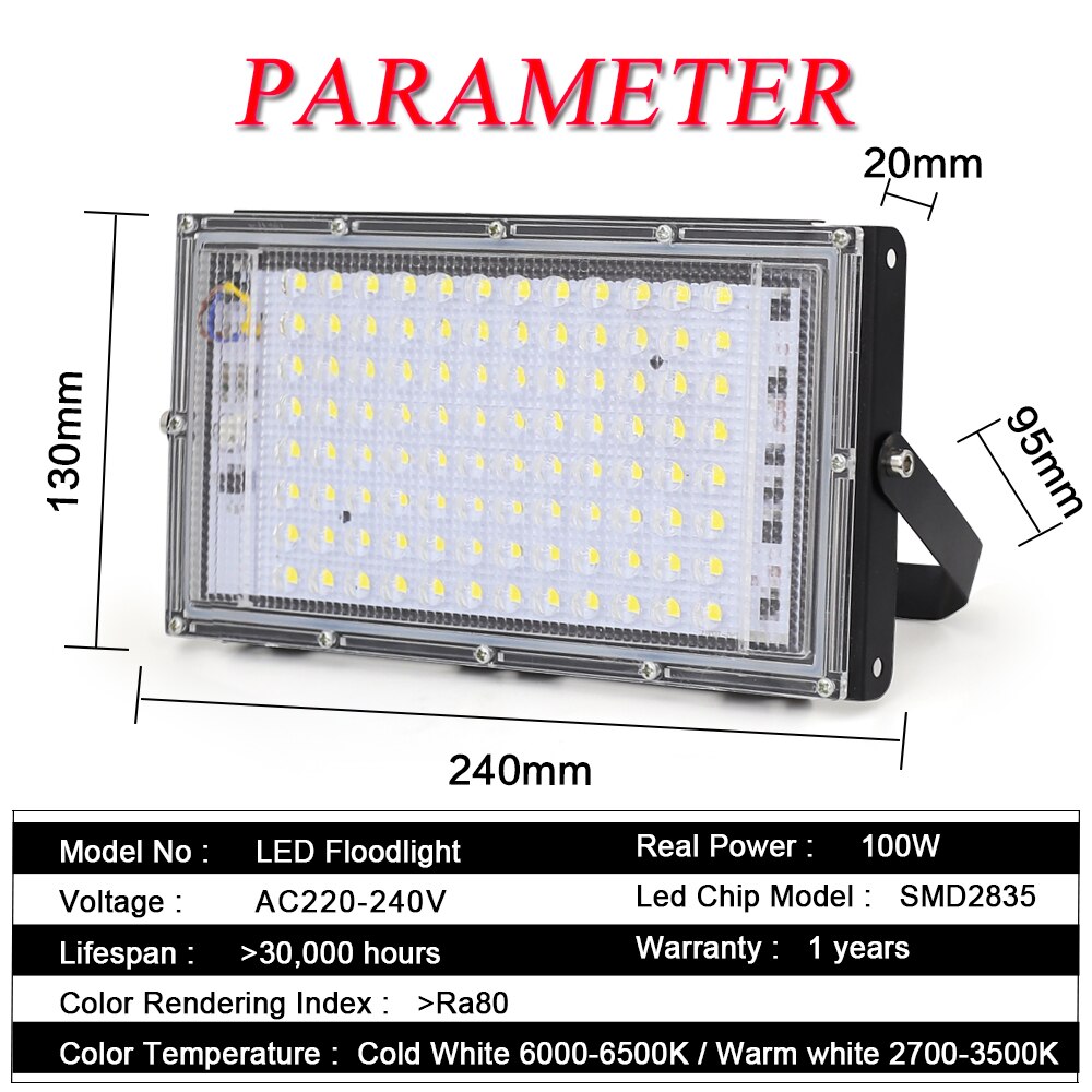 2 Stks/partij Led Schijnwerper 100W Ac 220V Waterdichte Outdoor Verlichting Verlichting Projector Led-schijnwerper Buiten Streetlight Spotlight