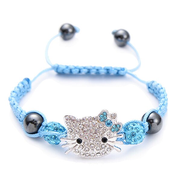 Kids Bracelet Children's Bracelet Connecte Handmade Cute Cat Bracelet for Girls Boys Crystal Beads Braid Charm Bracelets: silver blue