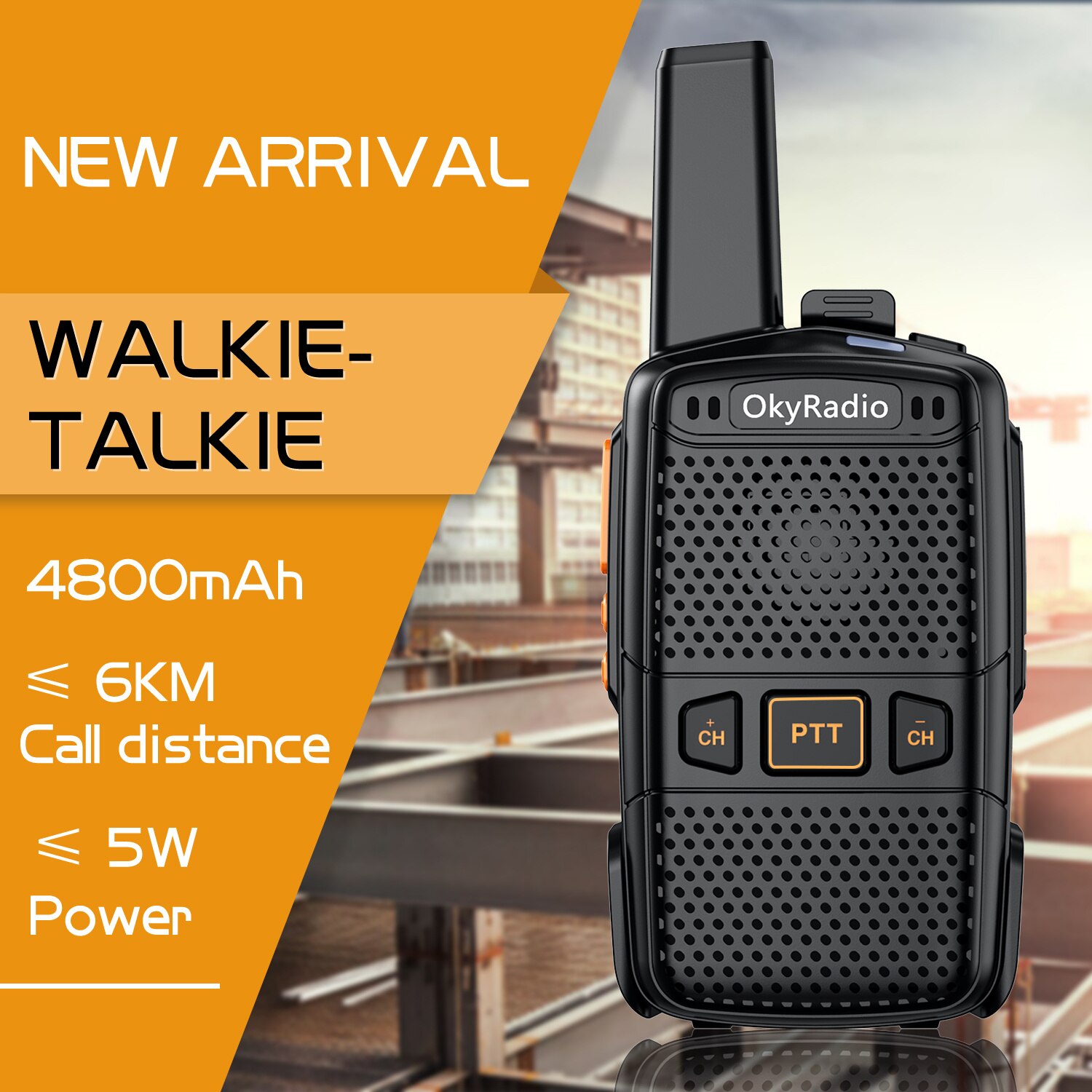 5W Werk Walkie-Talkie 6Km Call 4800Mah 470Mhz Real-Time Walkie-Talkie Draagbare waterdichte Walkie-Talkie Anti: Black-1PCS