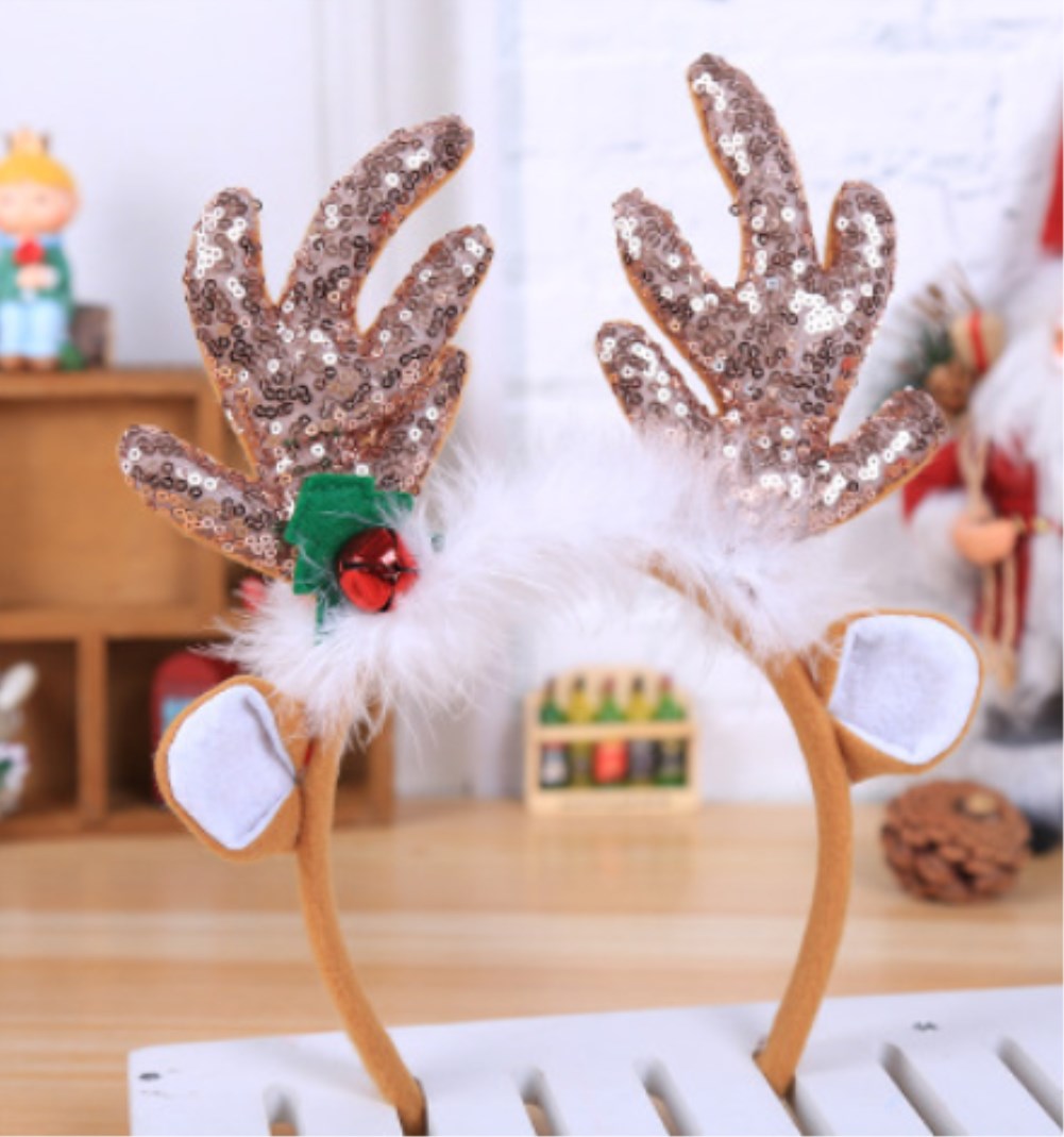 Paillettes or noël bandeau bois blanc plume nouvel an cheveux fermoir pour enfants accessoire cheveux pour femme bandeaux de noël: Antlers Headband B