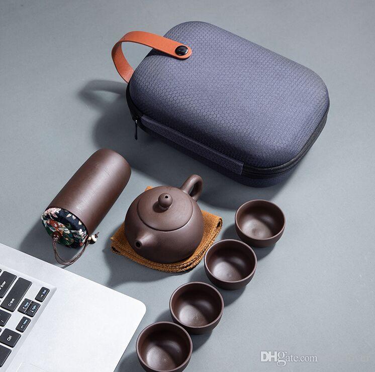 Teaset Paars Zand Reizen Thee Set Een Pot Vier Kopjes 1 Pot Van Draagbare Relatiegeschenken Nieuwjaar