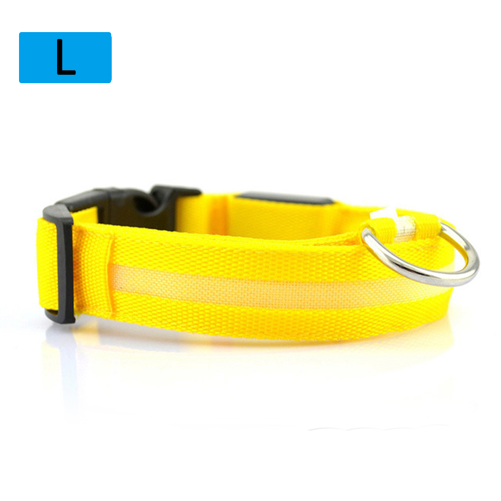 LED Cat And Dog Pet Collar Flashing Dimmable Safety Light Emitting Nylon Label Luminous Collar Safety Light L Free Ship: Yellow