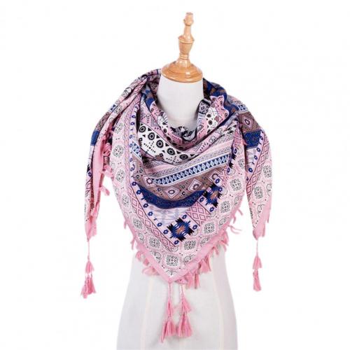 Boho Women Winter Neck Wrap Long Warm Scarf Ethnic Print Triangle Tassel Shawl: Pink
