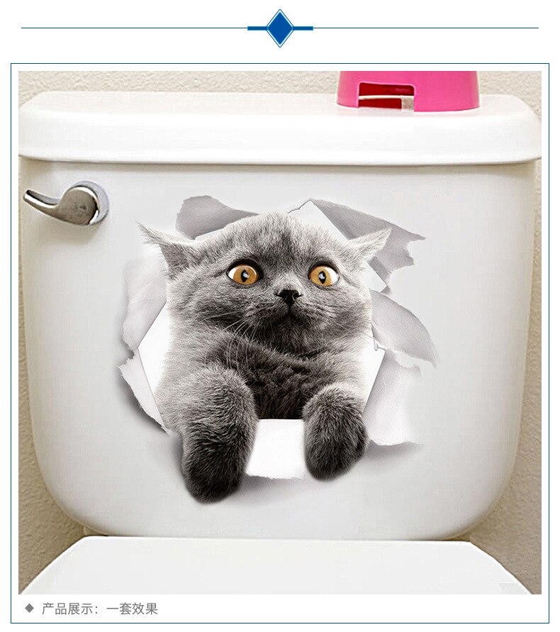 Kat Levendige 3D Vernield Schakelaar Muursticker Badkamer Wc Kicthen Decoratieve Decals Grappige Dieren Decor Poster Pvc Muurschilderingen