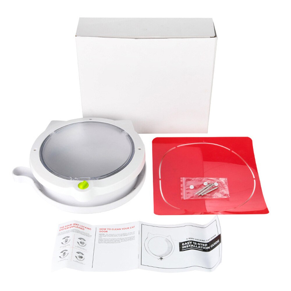 Small Round Cat Kitten Door with 4-way Lock Pet Plastic Window Lockable Safe Dog Puppy Gate Pet Door Pet Supplies for Kitten Dog