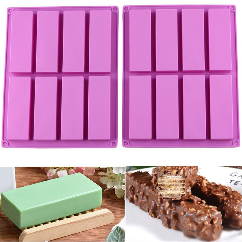 Moldes rectangulares de silicona para hacer dulces y jabón, herramientas de decoración de pasteles, Muffin de Chocolate, bandeja de hielo de gelatina, 2 tamaños: Chocolate