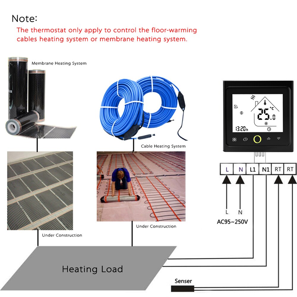 Termostat modbus kommunikation 16a elvärme termostat lcd touch ntc sensor programmerbar rumstemperaturregulator