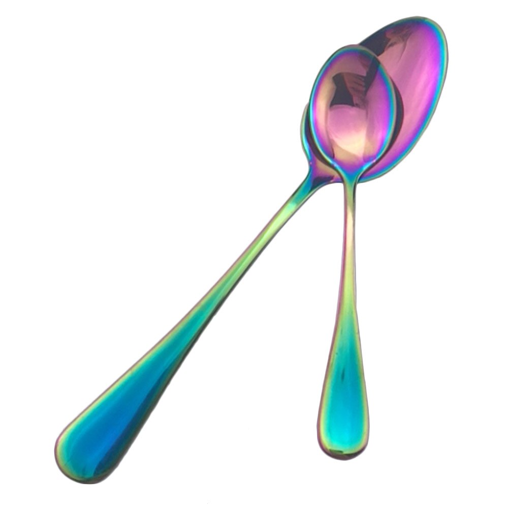 Iridescen Rainbow Flatware Set Stainless Steel Cutlery of Sets Fruit Salad Forks Long Coffee Spoon Dinnerware Set Service for 1