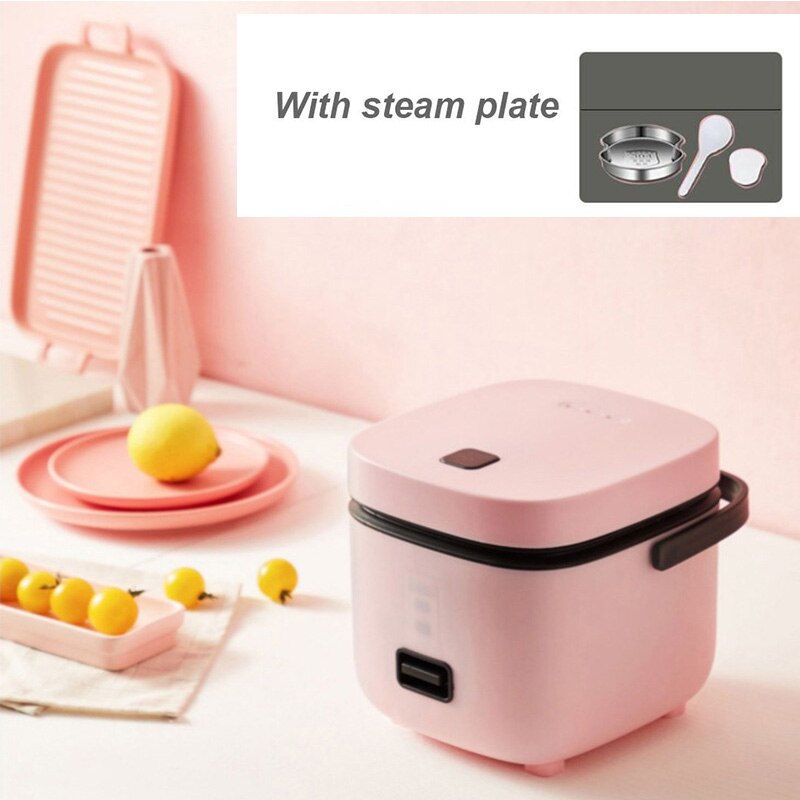 220V 200w Electric Rice Cooker Portable Cooking Pot Food Warmer Electric Heating Cooker Steamer Cooker Insulation Lunch Box 1.2L: Pink With steam