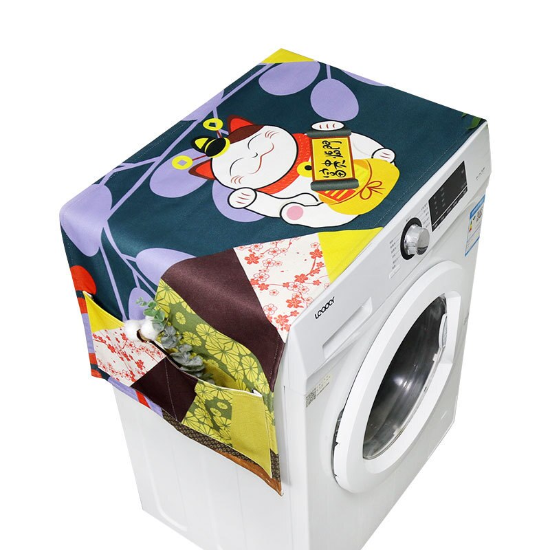 Japanse Stijl Lucky Cat Eenvoudige Wasmachine Deksel Waterdicht Koelkast Deksel Magnetron Stof Doek Handdoek Cover