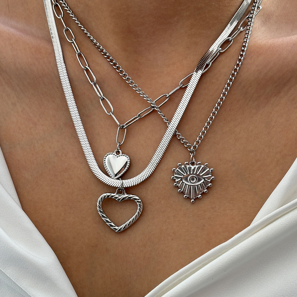 Collar de acero inoxidable con textura Noble Vintage, colgante de corazón único, cadena de varios estilos, collar fino para mujer, joyería, ropa de