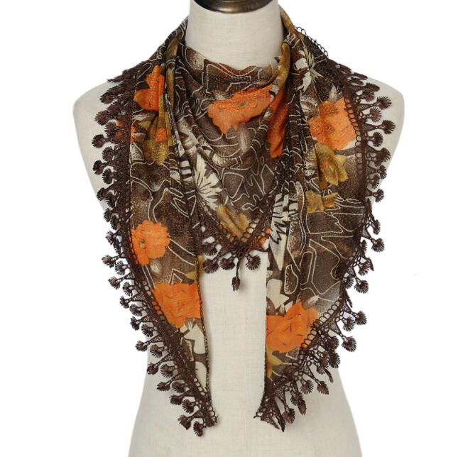 Women Triangle Wrap Lady Shawl Colorful Lace Scarf Female Tassel Shawls Scarves Spring Summer Photo Props Accessories: Auburn